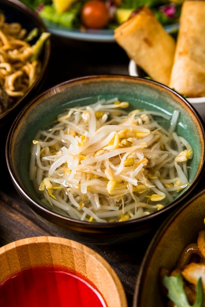 An overhead view of beans sprouts bowl