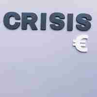 Free photo overhead view of crisis word with euro sign on grey background