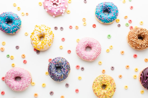 Overhead view of cute donuts