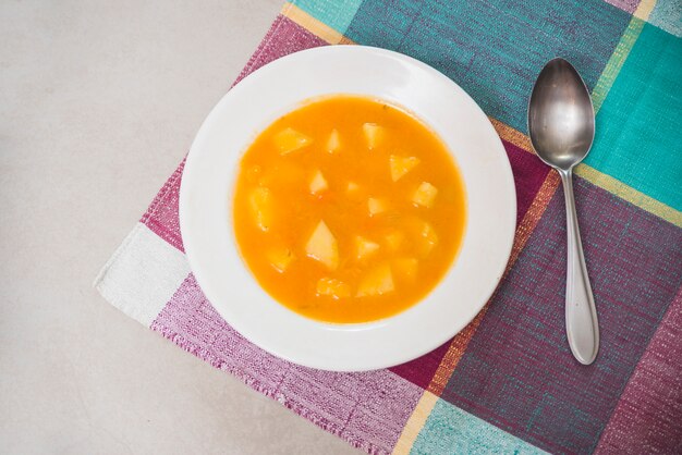 Overhead view of delicious pumpkin puree on plate