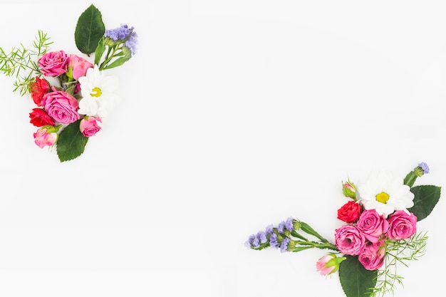 An overhead view of flower bouquet on white background