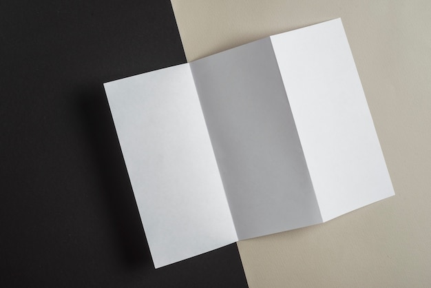 Overhead view of a folded white page