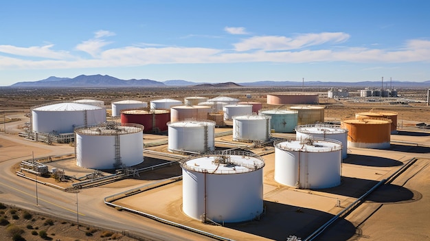 石油とガス貯蔵施設の上空の景色