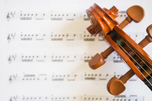 Накладной вид скрипки и струнных на музыкальных нотах