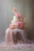 Free photo overloaded cake with cloth and flowers