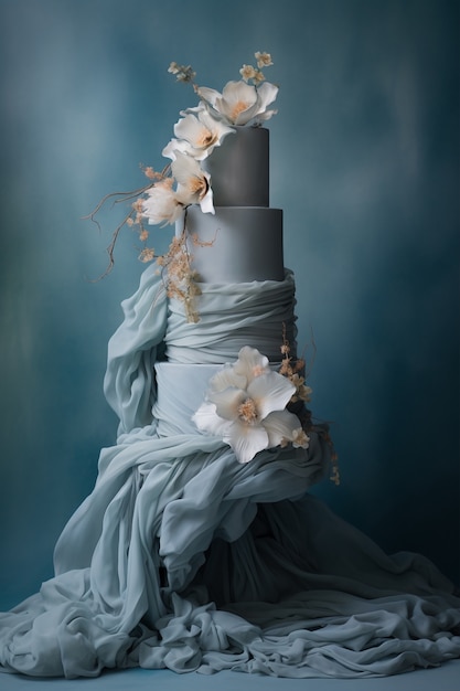 Overloaded cake with cloth and flowers