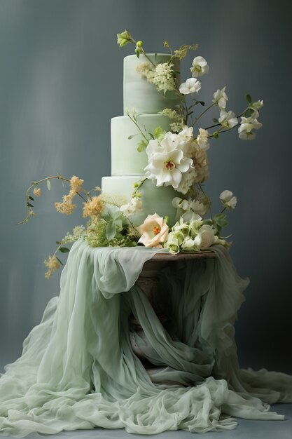 Overloaded cake with cloth and flowers