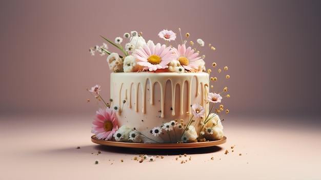 Бесплатное фото Перегруженный торт с цветами