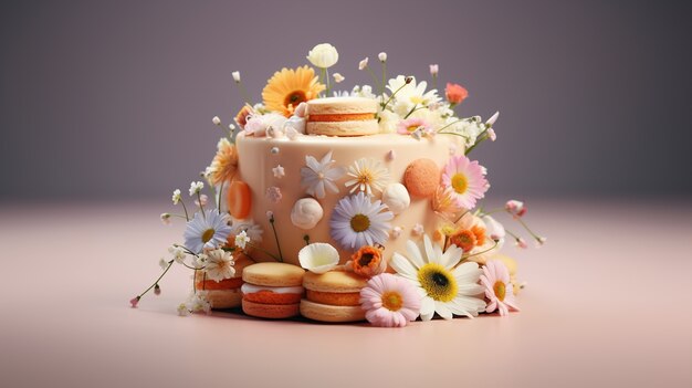 Free photo overloaded cake with flowers