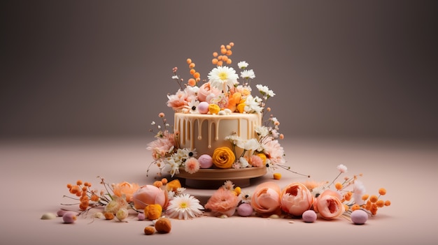 Free photo overloaded cake with flowers