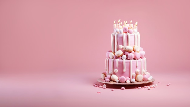 Free photo overloaded cake with pink background