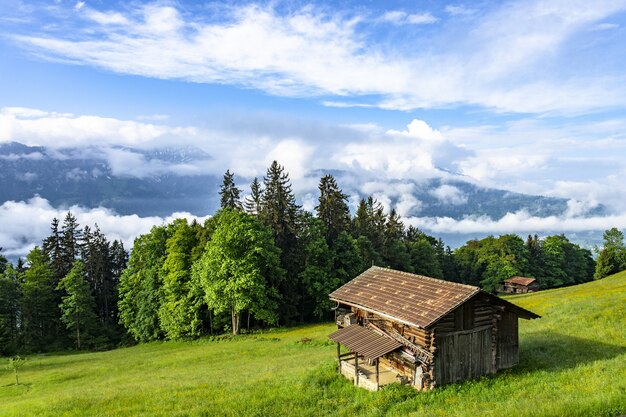 Overlooking the foggy mountain valley