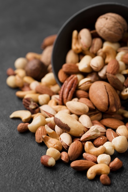 Overturned bowl filled with nuts