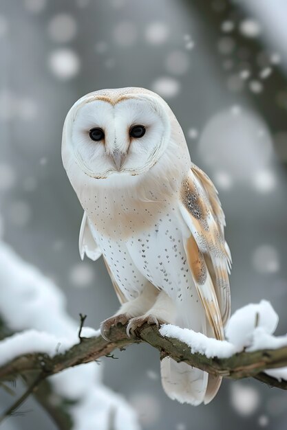 Owl outdoors in cold nature with dreamy aesthetic