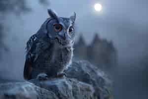 Free photo owl outdoors in cold nature with dreamy aesthetic