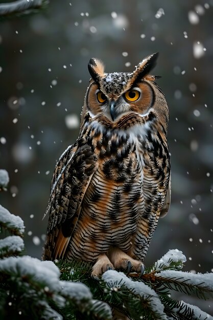 Owl outdoors in cold nature with dreamy aesthetic