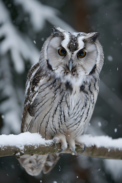 Owl outdoors in cold nature with dreamy aesthetic