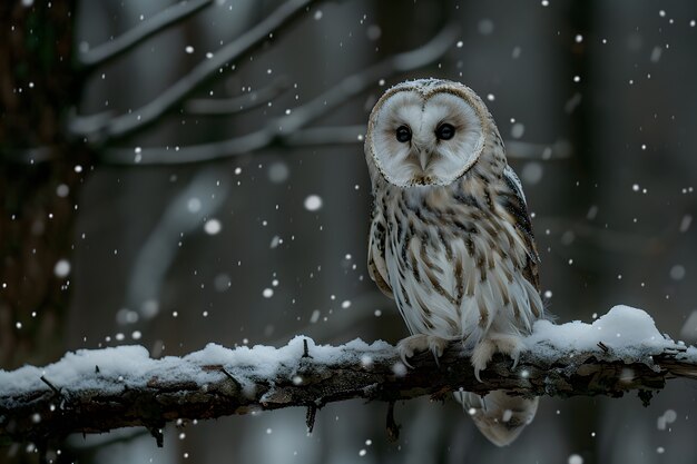 Owl outdoors in cold nature with dreamy aesthetic