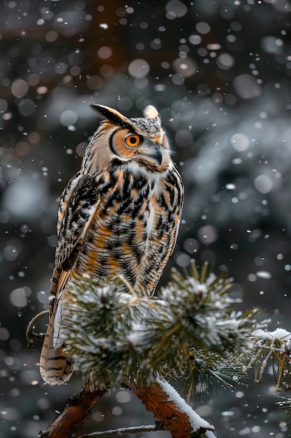 Free photo owl outdoors in cold nature with dreamy aesthetic