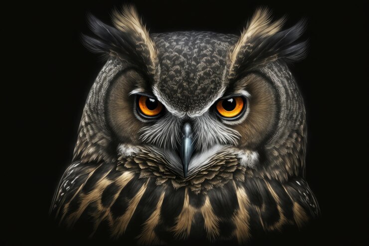 Free Photo an owl with orange eyes and yellow eyes