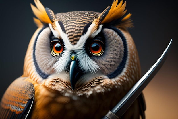 An owl with a pen and a pen