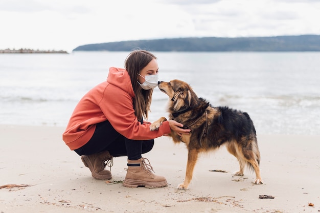 Owner petting adorable cat