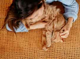 Free photo owner petting adorable cat