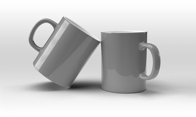 Pack of grey mugs over white surface