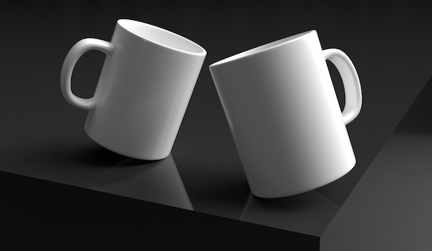 Free photo pack of white mugs over dark surface