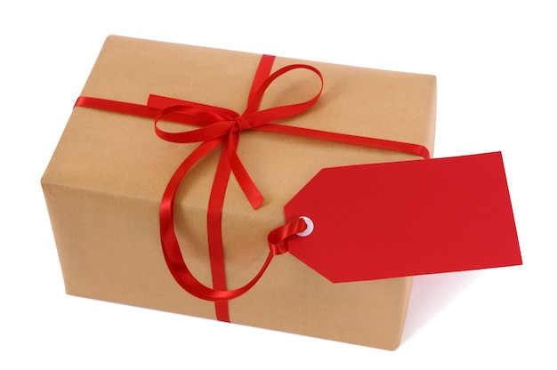 Package with red gift tag
