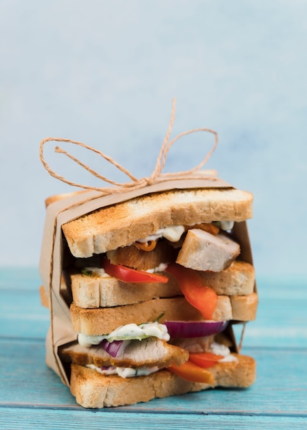 Packed sandwiches on table