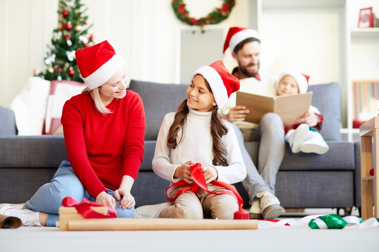 Free Photo packing xmas presents