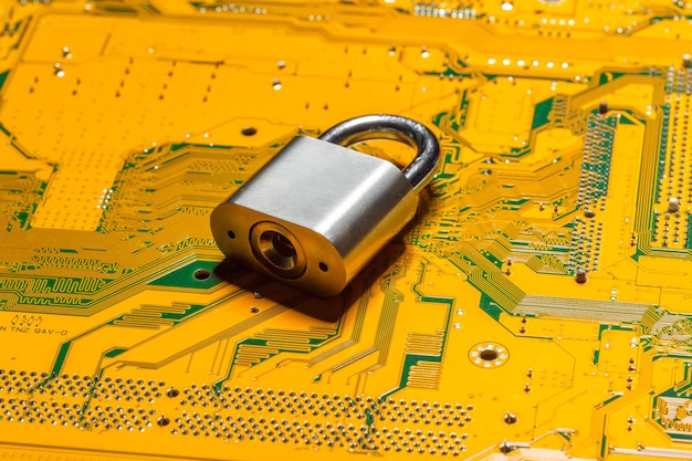 Padlock on a computer circuit board