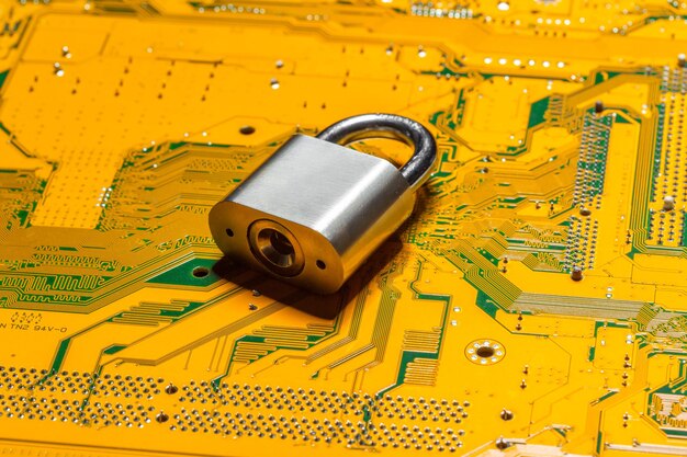 Padlock on a computer circuit board