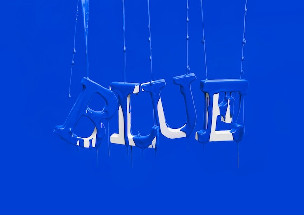 Paint dripping on floating word blue
