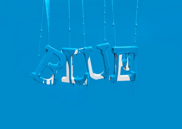 Paint dripping on floating word blue