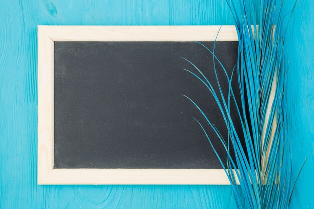 Painted azure grass near chalkboard