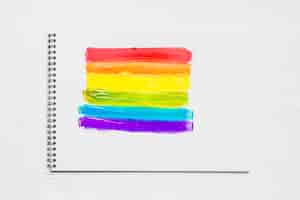 Free photo painted stripes in lgbt colors in sketchbook