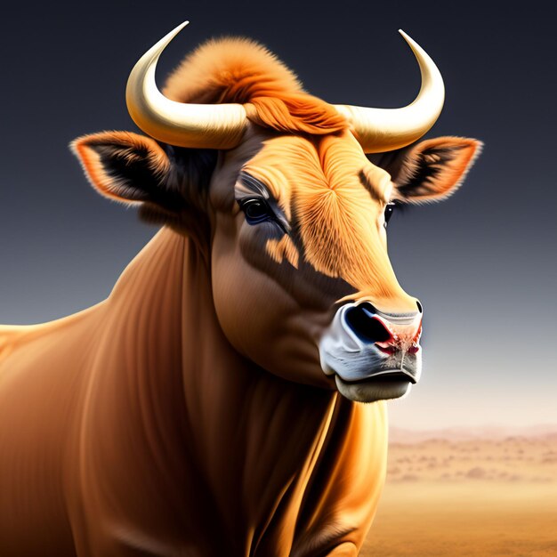 A painting of a bull with a blue background and the word bull on it