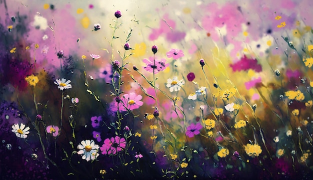 Un dipinto di fiori in un campo