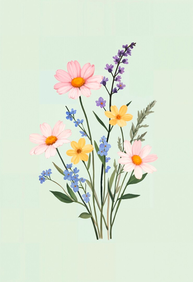 Free Photo a painting of flowers with a picture of a flower on it.