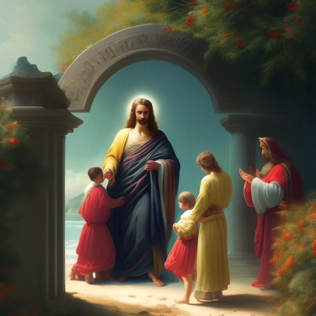 Free photo a painting of jesus with the word 