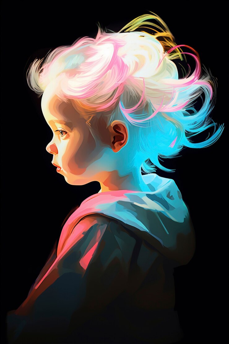 Free Photo painting of a kid's portrait