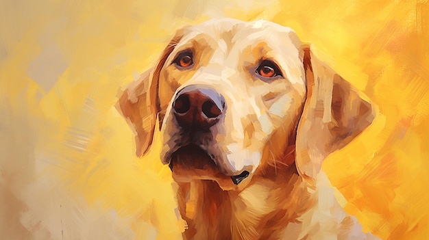 Foto gratuita pittura di un labrador su uno sfondo giallo