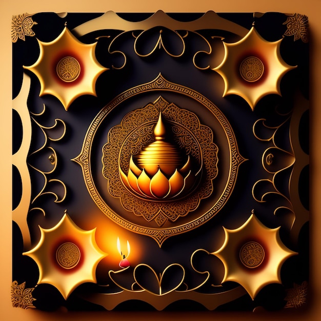 Free photo a painting of a lotus flower with a gold background.