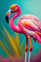 Free photo a painting of a pink flamingo with a black beak and a yellow beak.