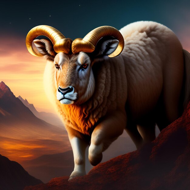 Free Photo a painting of a ram with horns and horns.