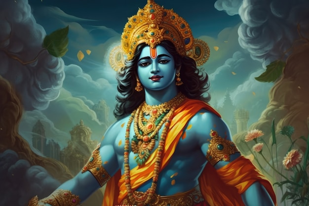 Foto gratuita dipinto che rappresenta krishna