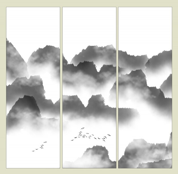 絵画の伝統木スケッチ山
