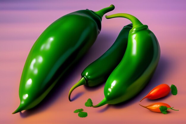 A painting of two green peppers with one that says " chilli ".